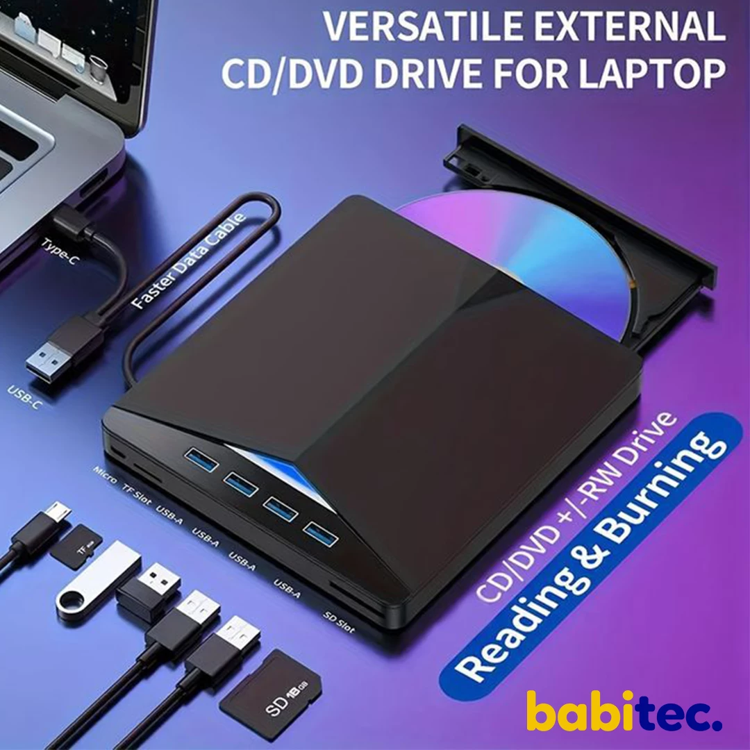 Noir Lecteur DVD USB 3.0 7-en-1 Graveur CD/DVD Portable