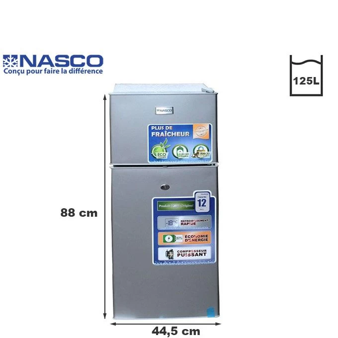 Nasco Refrigerateur – Knasf2-210 - 125 Lt (81Lt+44Lt) / Avec Cle / Argent / 220-