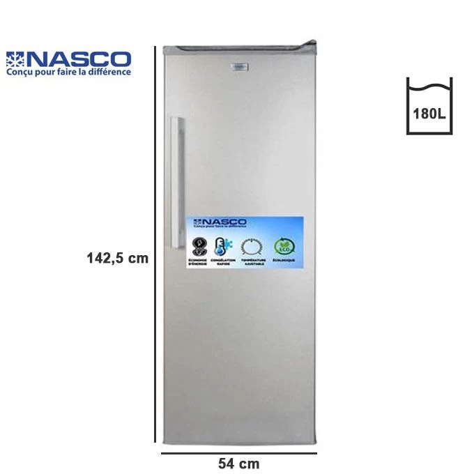 Nasco Congélateur Vertical NASD1-226FL - 180 Litres / 6 Tiroirs / Argent  + 12 m