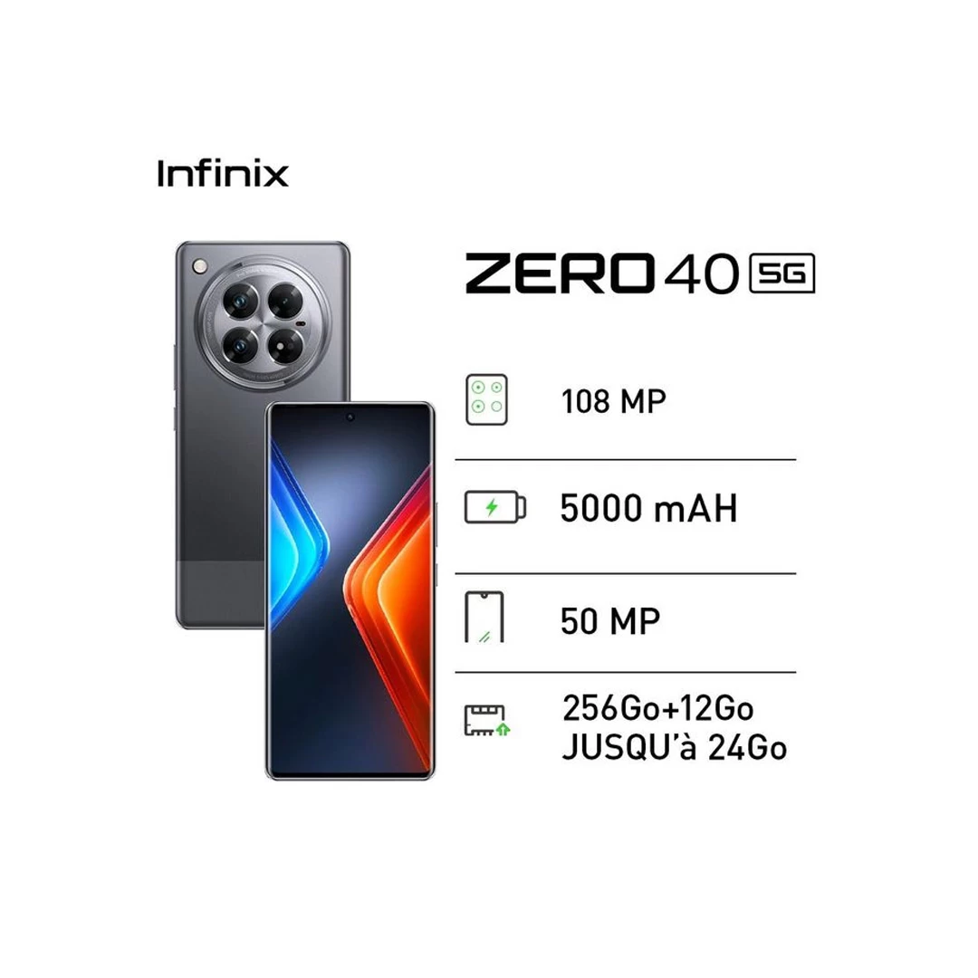 smartphone Infinix Zero 40 5G - 256Go + 12Go - 108 MP - 5000 MAh -